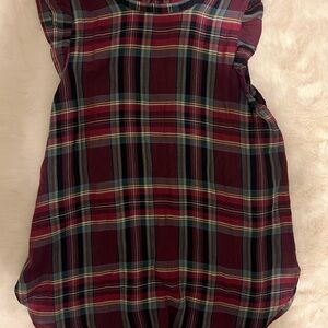 LOFT Plaid Ruffle Sleeve Blouse - Burgundy and Blue